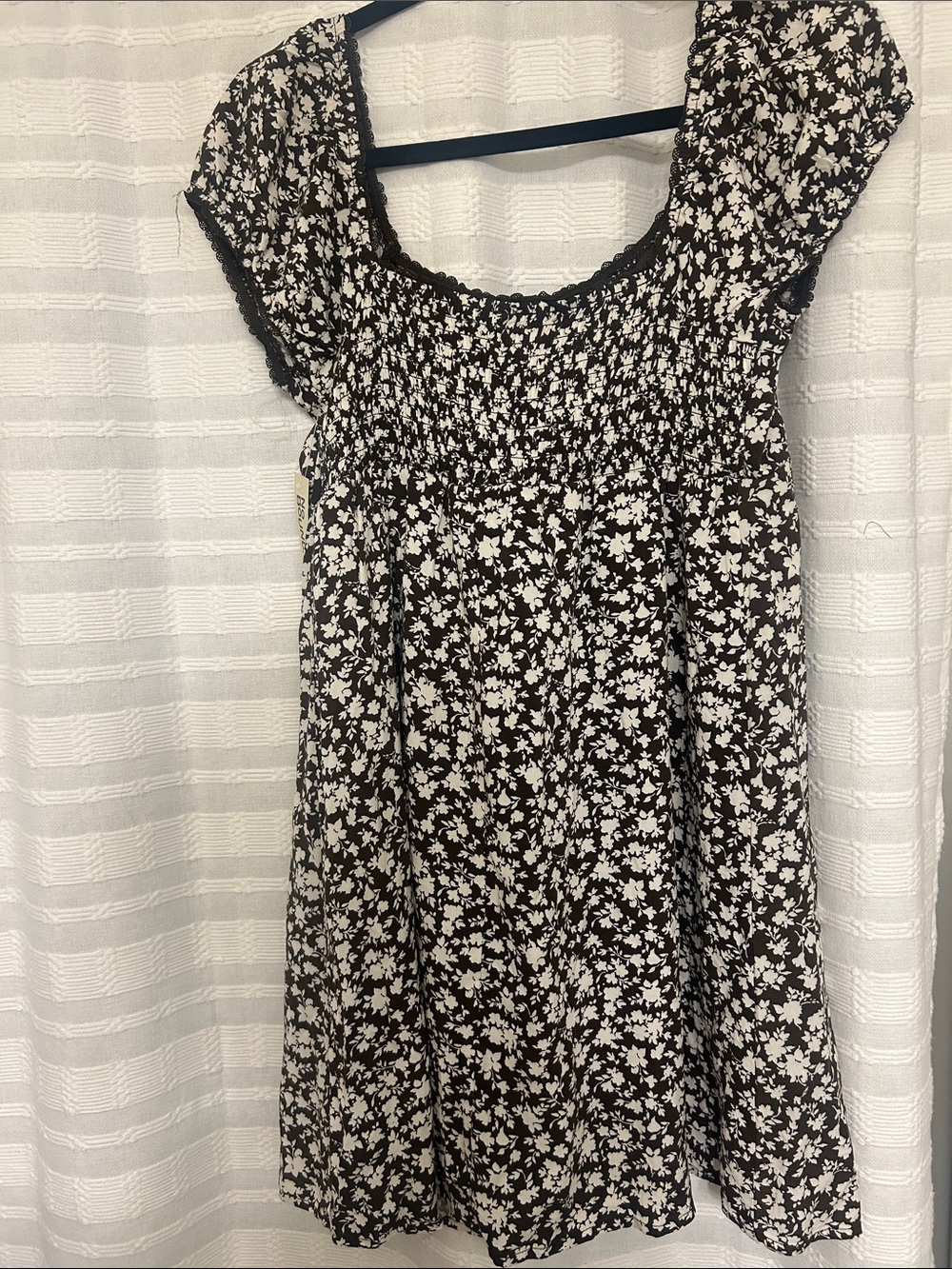 No Boundaries Brown and White Floral Smocked Mini Dress
